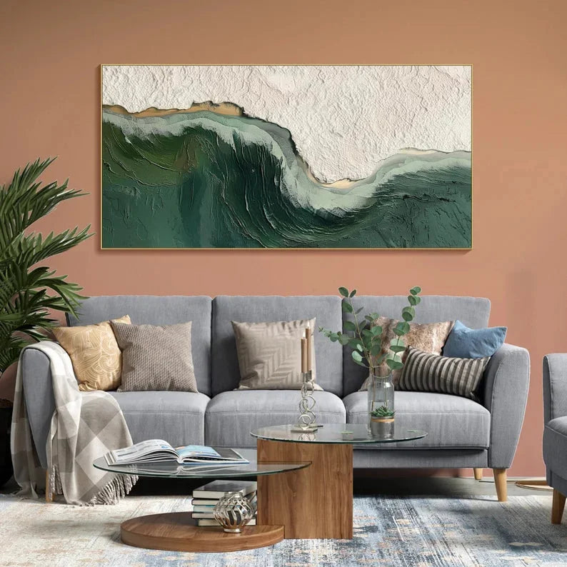 Multicolor 3D Ocean Wave Green Texture Oil Painting - Artwallpainting