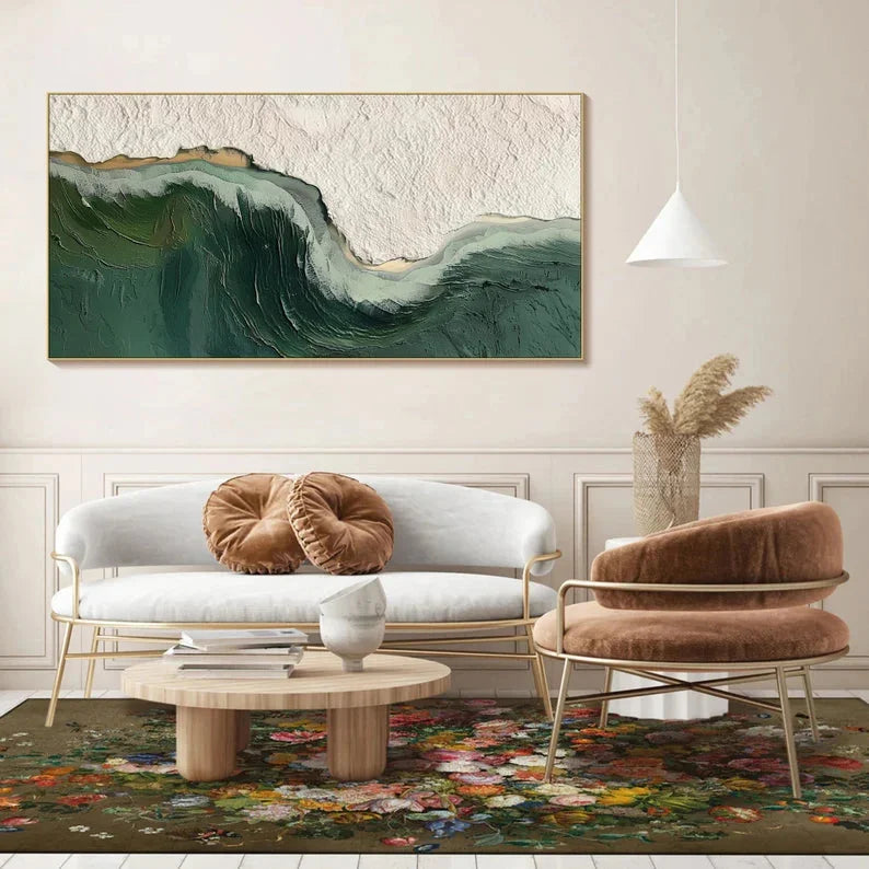 Multicolor 3D Ocean Wave Green Texture Oil Painting - Artwallpainting