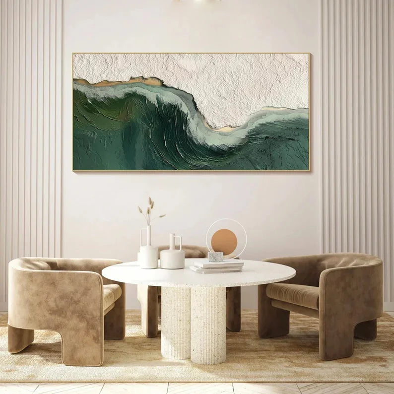 Multicolor 3D Ocean Wave Green Texture Oil Painting - Artwallpainting