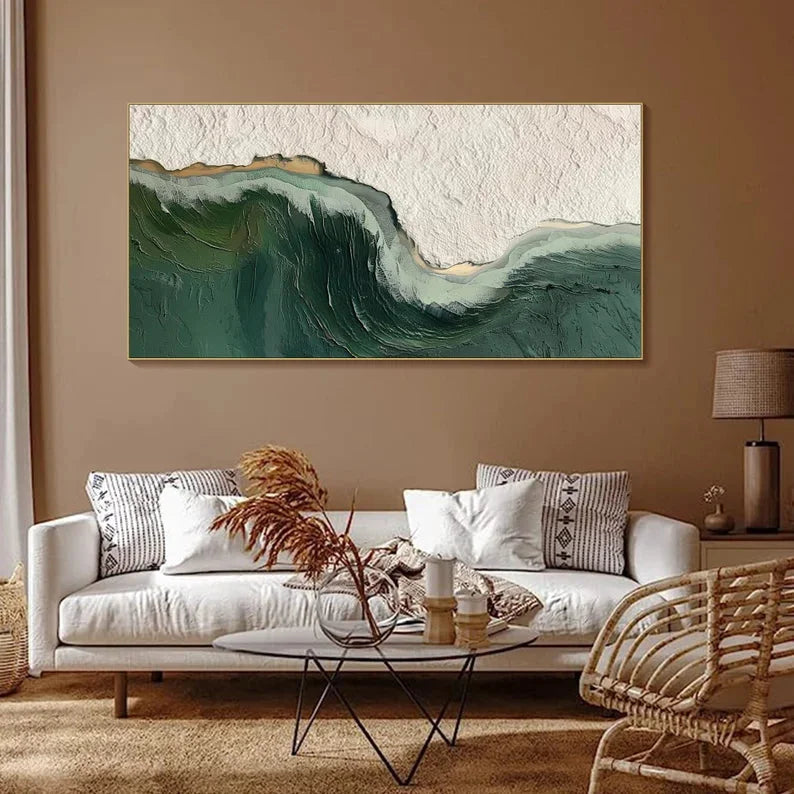 Multicolor 3D Ocean Wave Green Texture Oil Painting - Artwallpainting