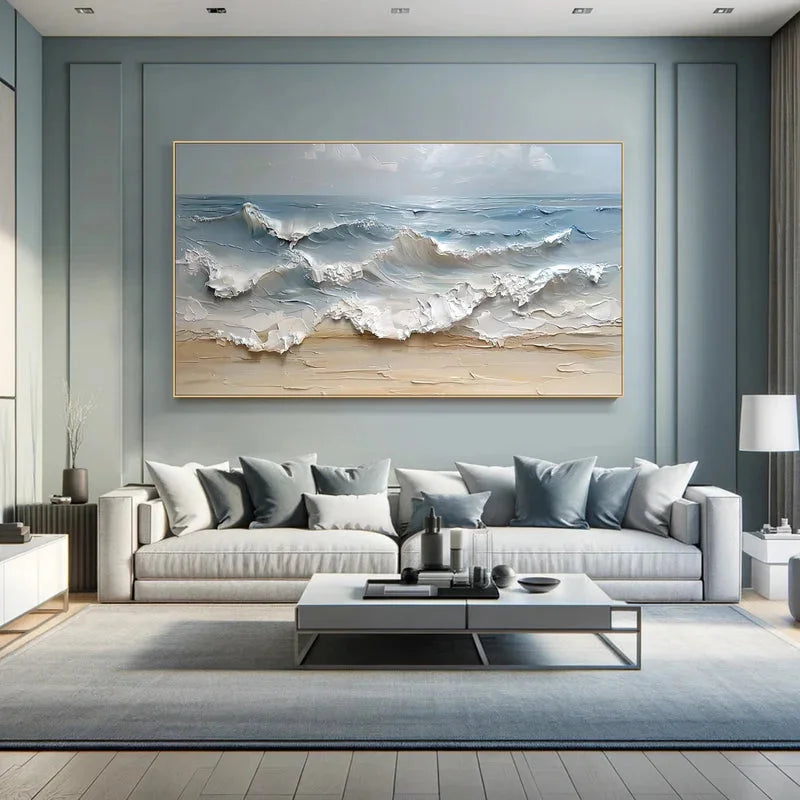 Multicolor 3D Seascape Oil Painting Textured Ocean Wave Wall Art For Interiors - Artwallpainting