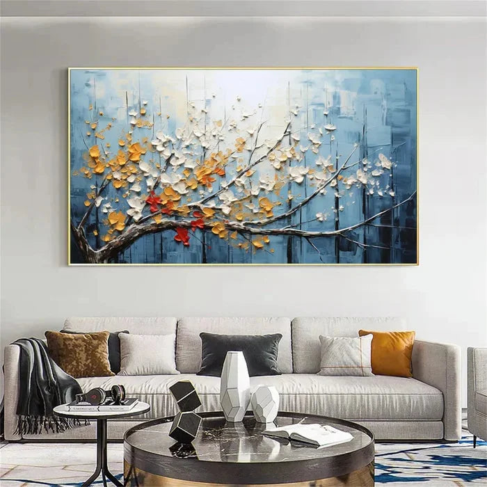 Multicolor 3D Textured Tree With Blossoms Wall Art - Artwallpainting