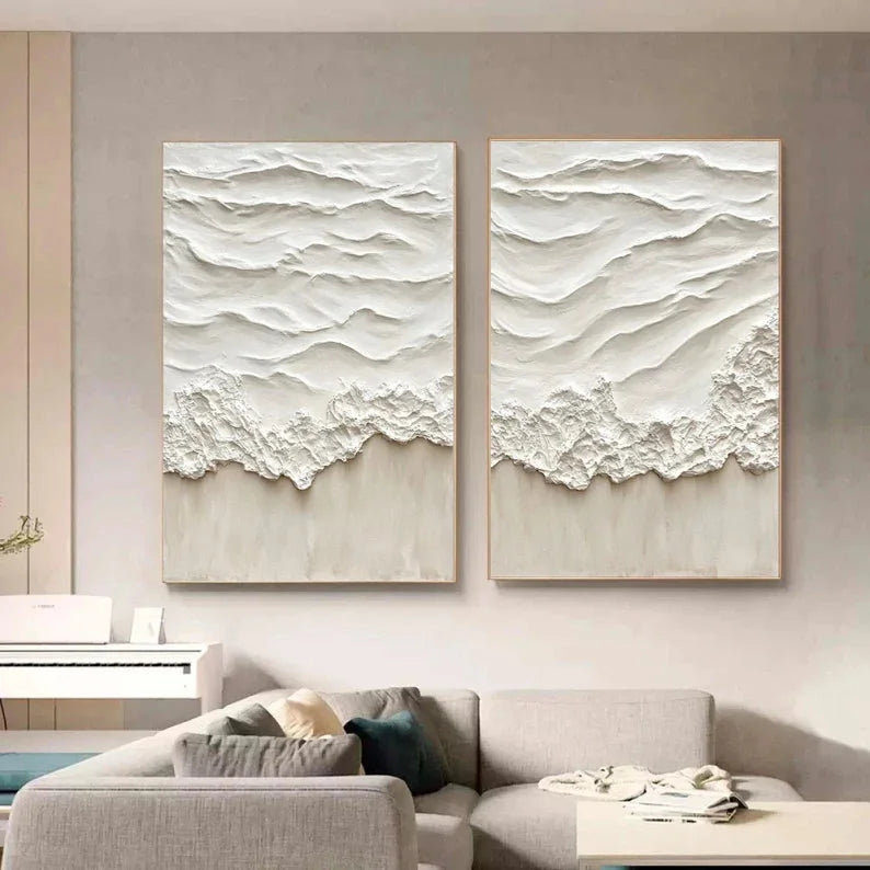Multicolor Abstract Beige Ocean Wave Wall Art-Set Of 2 - Artwallpainting