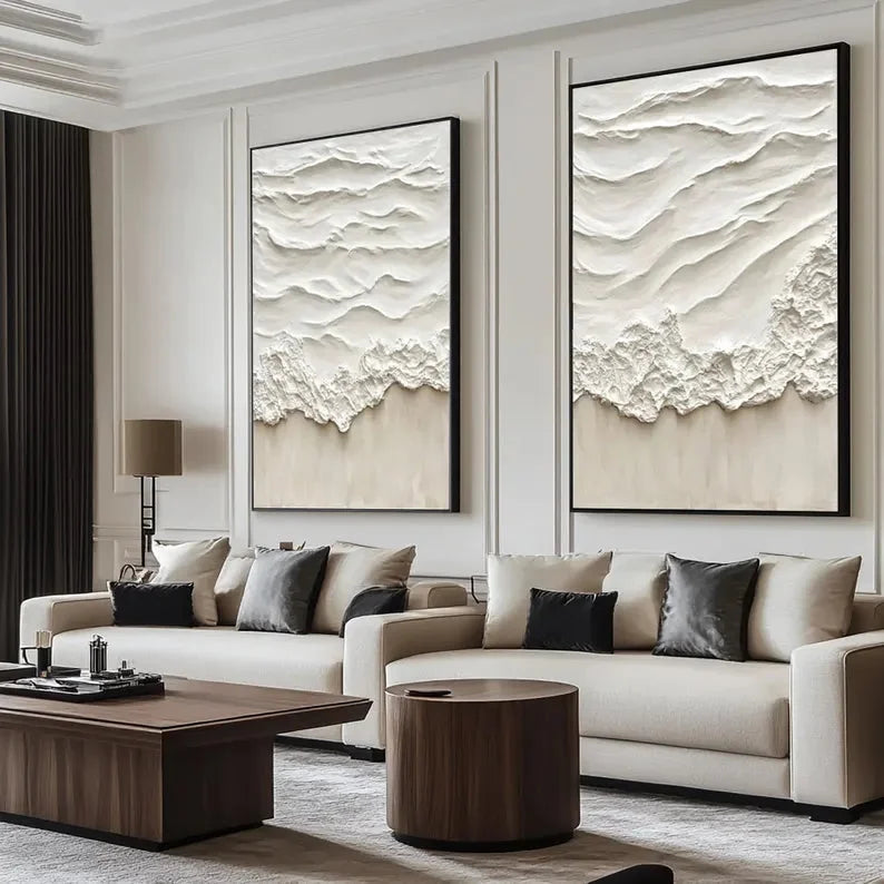 Multicolor Abstract Beige Ocean Wave Wall Art-Set Of 2 - Artwallpainting