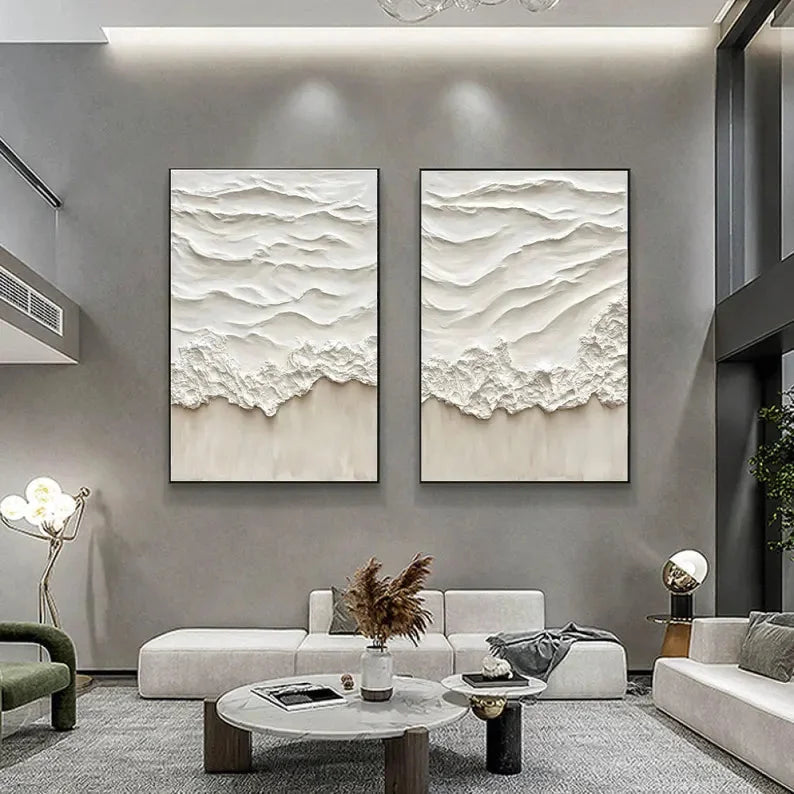Multicolor Abstract Beige Ocean Wave Wall Art-Set Of 2 - Artwallpainting