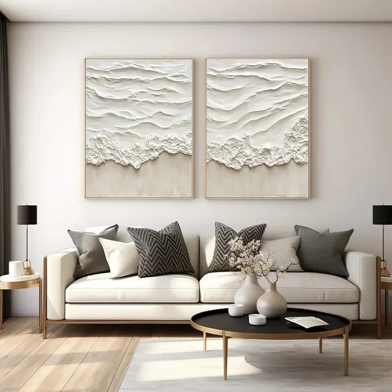 Multicolor Abstract Beige Ocean Wave Wall Art-Set Of 2 - Artwallpainting