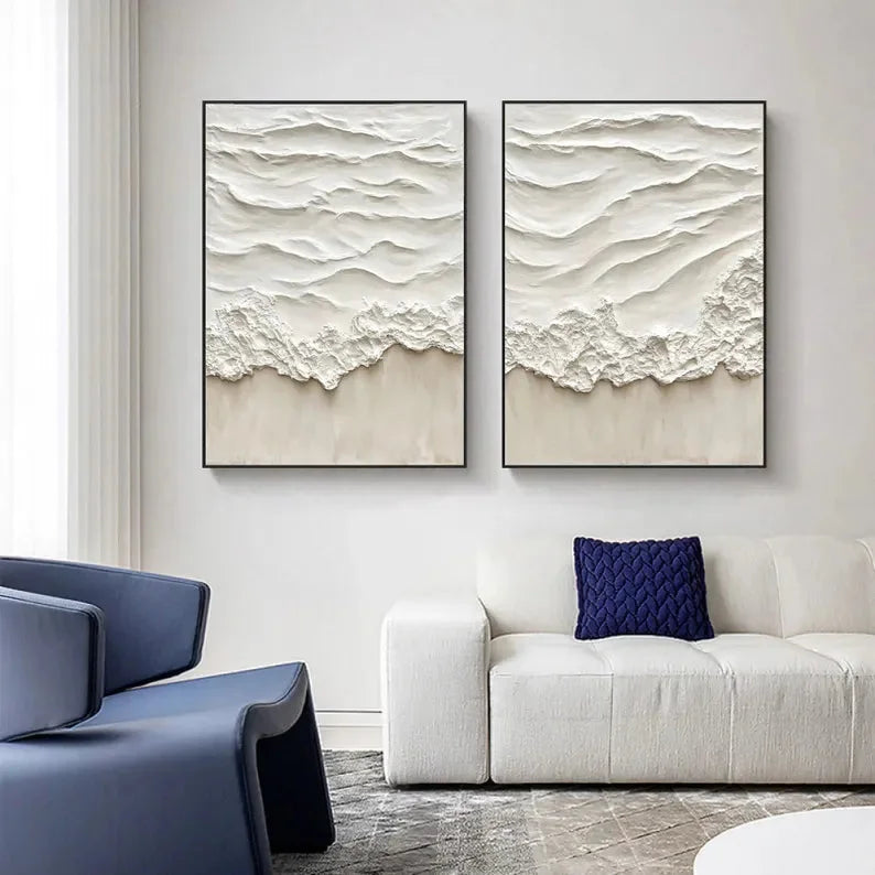 Multicolor Abstract Beige Ocean Wave Wall Art-Set Of 2 - Artwallpainting