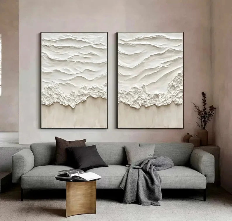 Multicolor Abstract Beige Ocean Wave Wall Art-Set Of 2 - Artwallpainting