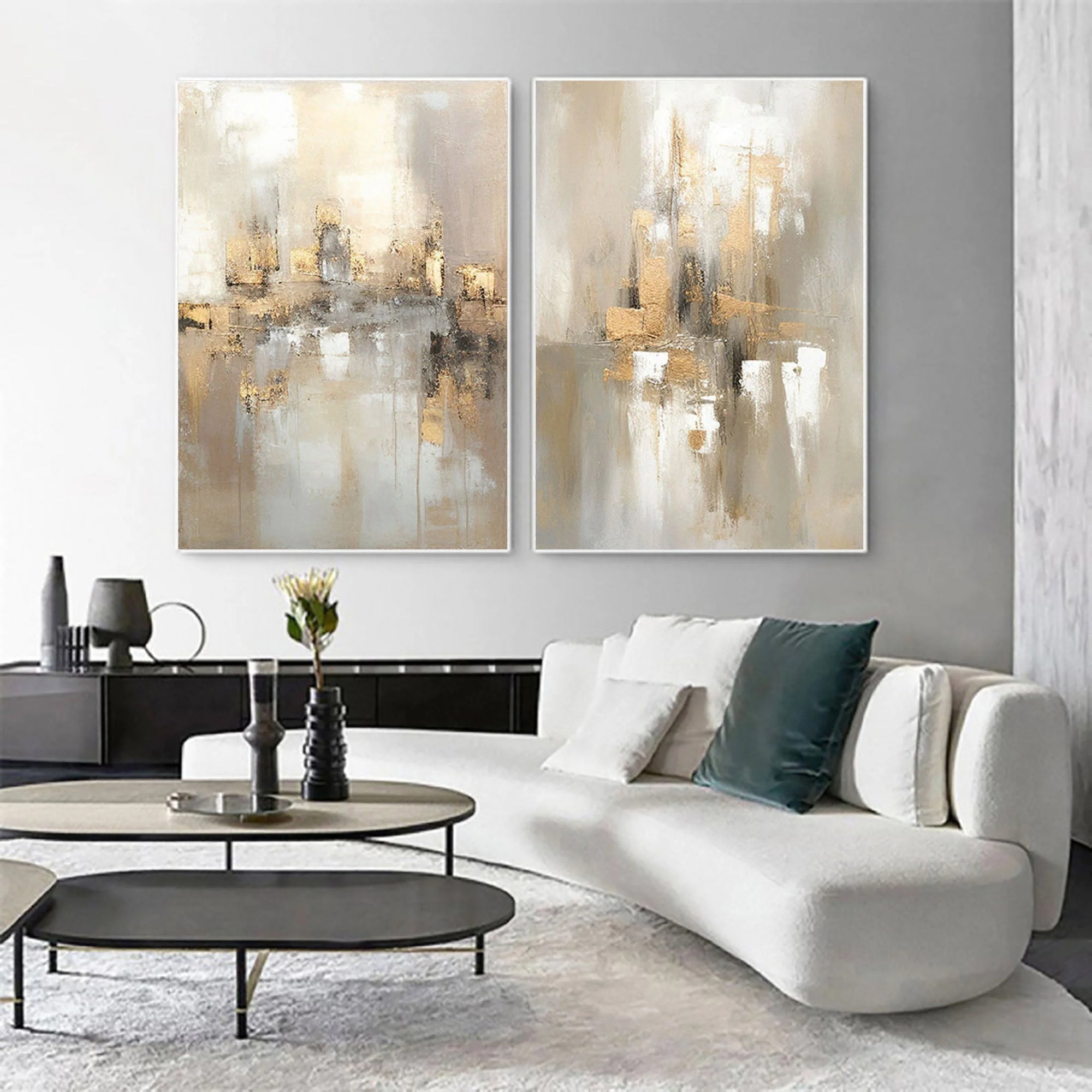 Multicolor Abstract Cityscape Dual Canvas Set With Reflections Set Of 2 - Artwallpainting