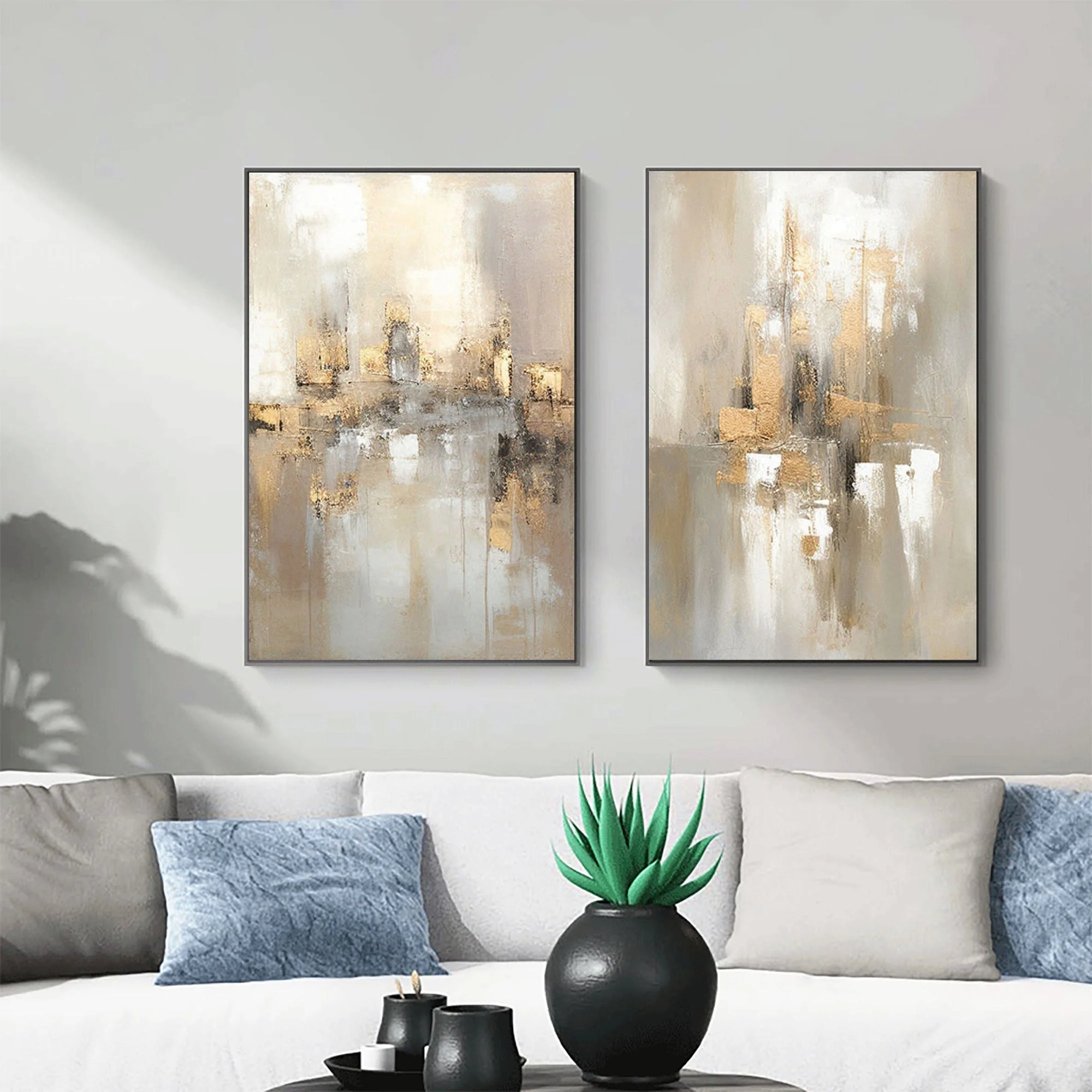Multicolor Abstract Cityscape Dual Canvas Set With Reflections Set Of 2 - Artwallpainting