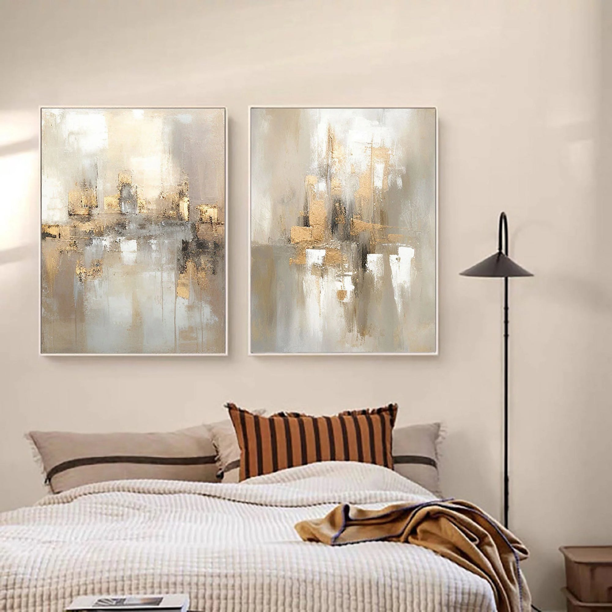 Multicolor Abstract Cityscape Dual Canvas Set With Reflections Set Of 2 - Artwallpainting