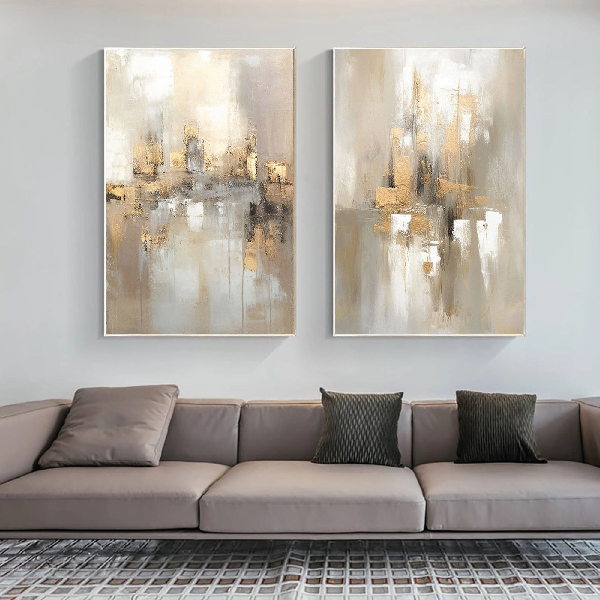 Multicolor Abstract Cityscape Dual Canvas Set With Reflections Set Of 2 - Artwallpainting