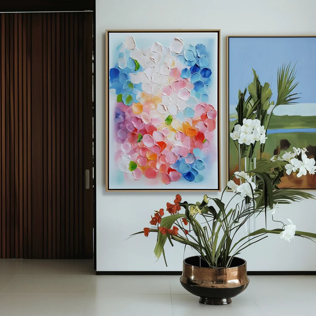 Multicolor Abstract Colorful Petals Textured Oil Painting | Modern Wall Art For Home Decor - Artwallpainting