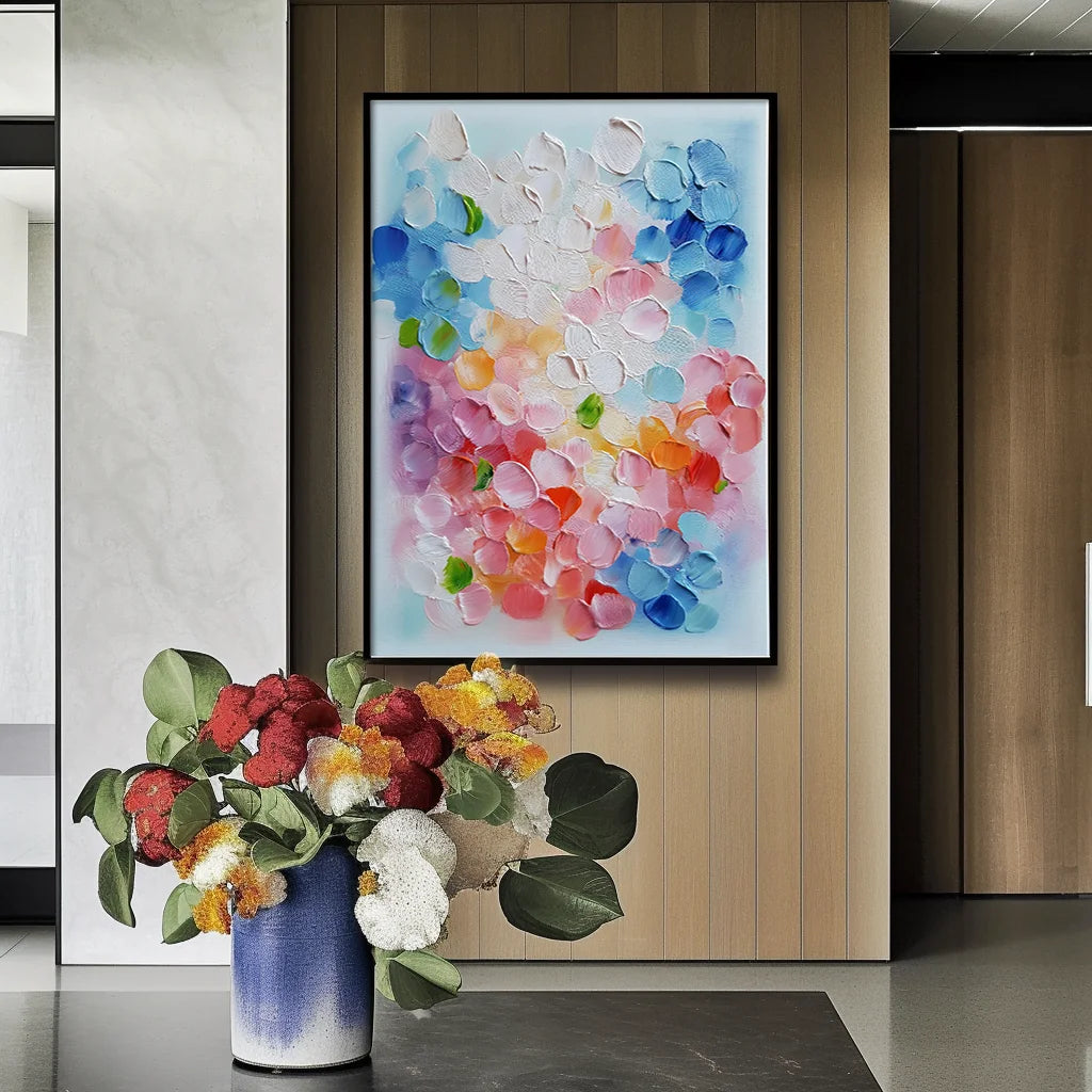 Multicolor Abstract Colorful Petals Textured Oil Painting | Modern Wall Art For Home Decor - Artwallpainting