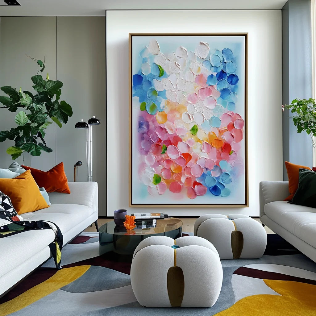 Multicolor Abstract Colorful Petals Textured Oil Painting | Modern Wall Art For Home Decor - Artwallpainting