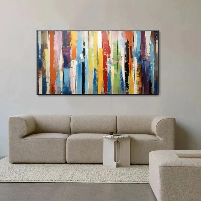 Multicolor Abstract Colorful Striped Canvas Art - Modern Vertical Wall Decor - Artwallpainting