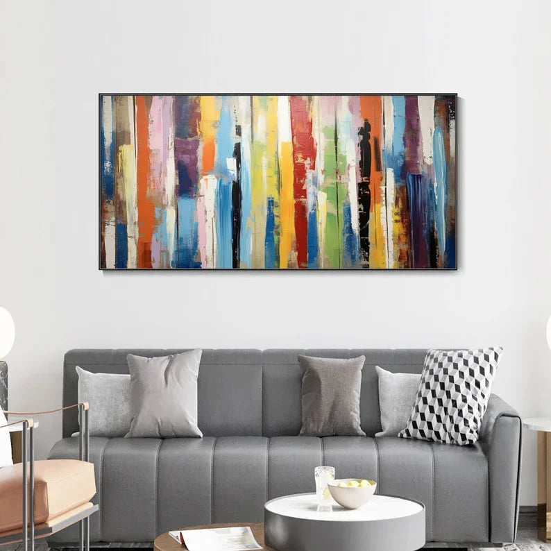 Multicolor Abstract Colorful Striped Canvas Art - Modern Vertical Wall Decor - Artwallpainting