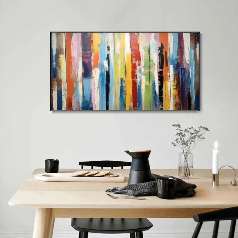 Multicolor Abstract Colorful Striped Canvas Art - Modern Vertical Wall Decor - Artwallpainting