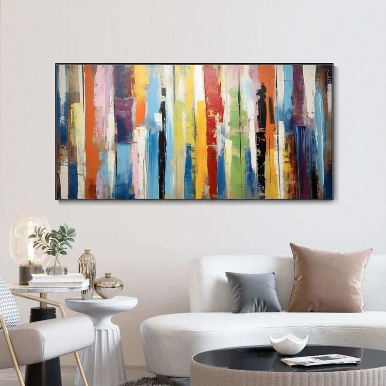 Multicolor Abstract Colorful Striped Canvas Art - Modern Vertical Wall Decor - Artwallpainting