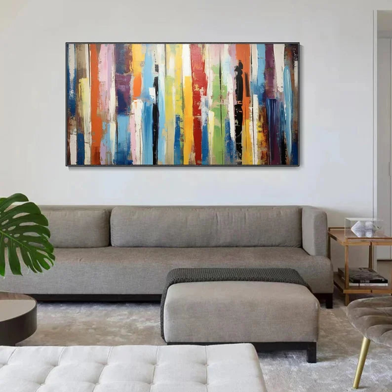 Multicolor Abstract Colorful Striped Canvas Art - Modern Vertical Wall Decor - Artwallpainting