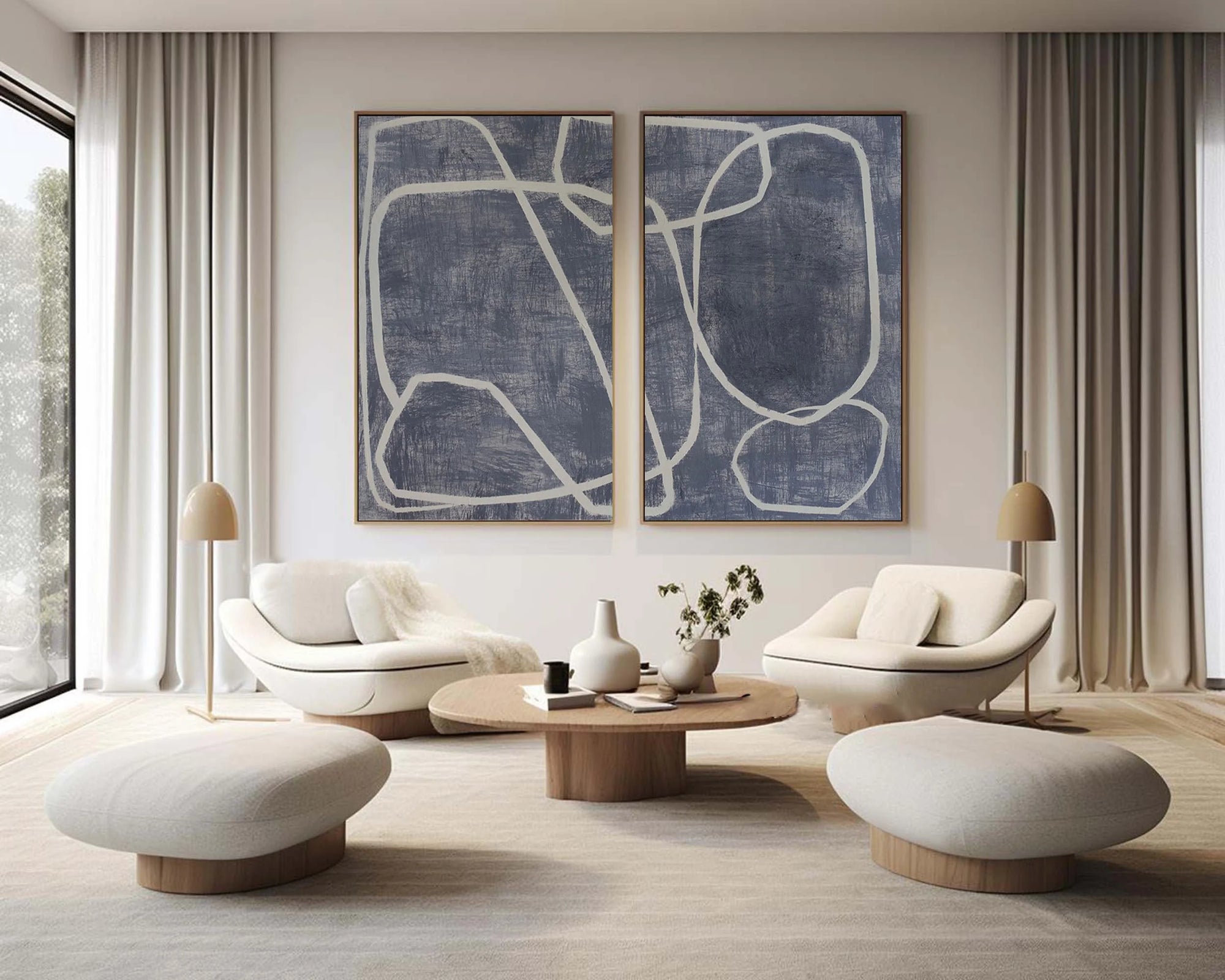 Multicolor Abstract Dual Canvas Art - Dynamic Geometric Linework Set Of 2 - Artwallpainting