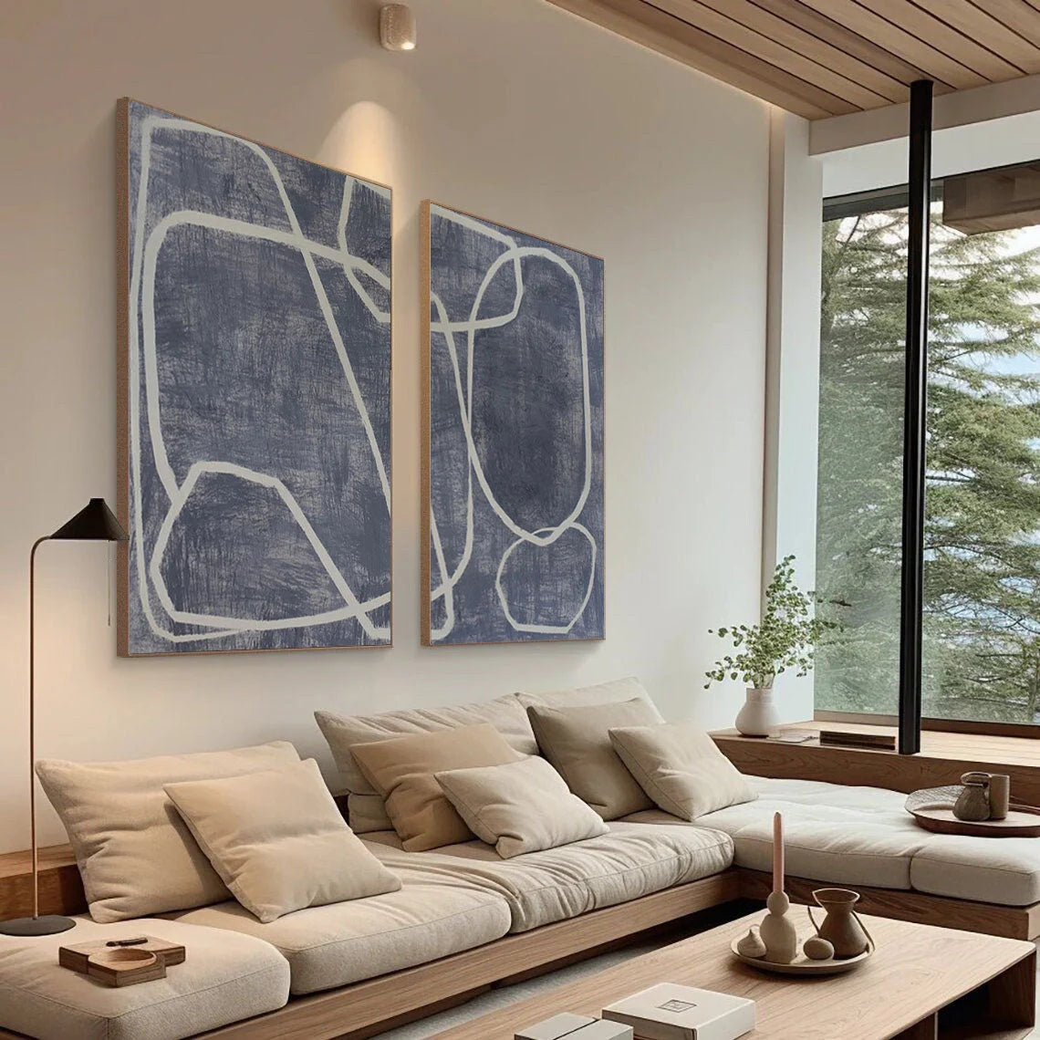 Multicolor Abstract Dual Canvas Art - Dynamic Geometric Linework Set Of 2 - Artwallpainting