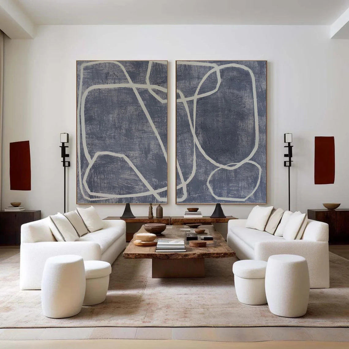 Multicolor Abstract Dual Canvas Art - Dynamic Geometric Linework Set Of 2 - Artwallpainting
