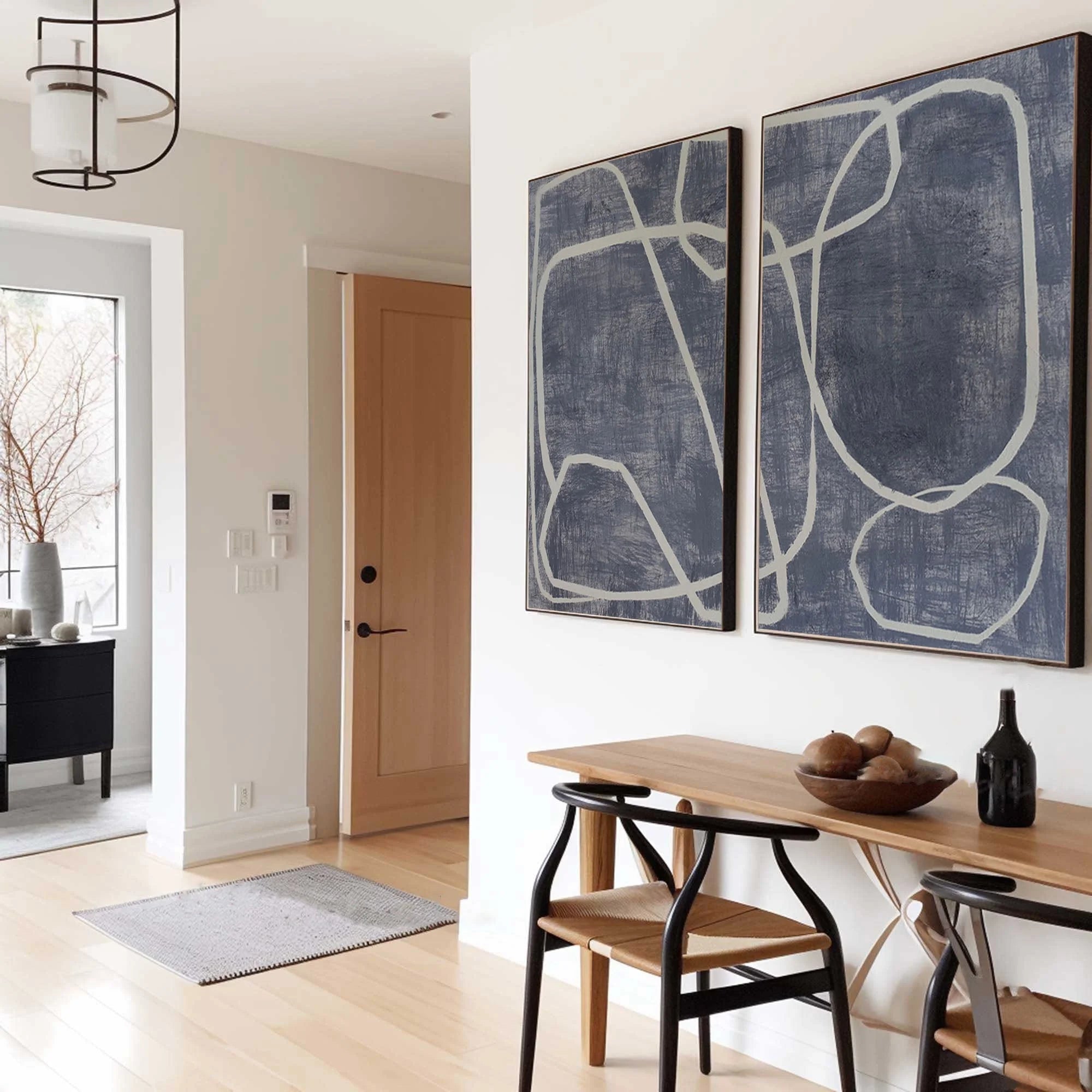 Multicolor Abstract Dual Canvas Art - Dynamic Geometric Linework Set Of 2 - Artwallpainting