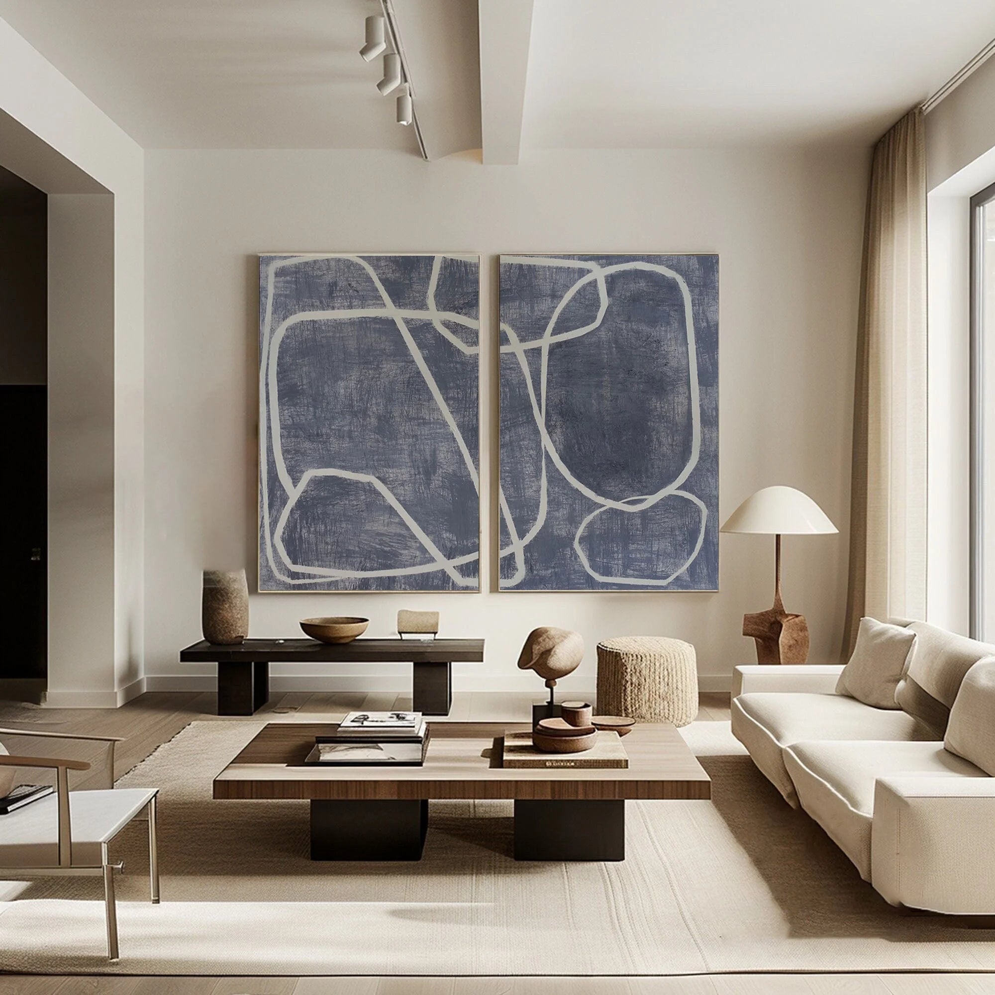 Multicolor Abstract Dual Canvas Art - Dynamic Geometric Linework Set Of 2 - Artwallpainting