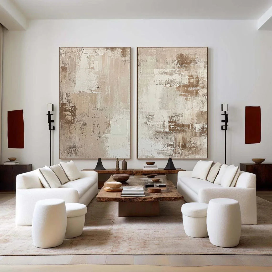 Multicolor Abstract Elegance Neutral Textured Canvas Set Set Of 2 - Artwallpainting