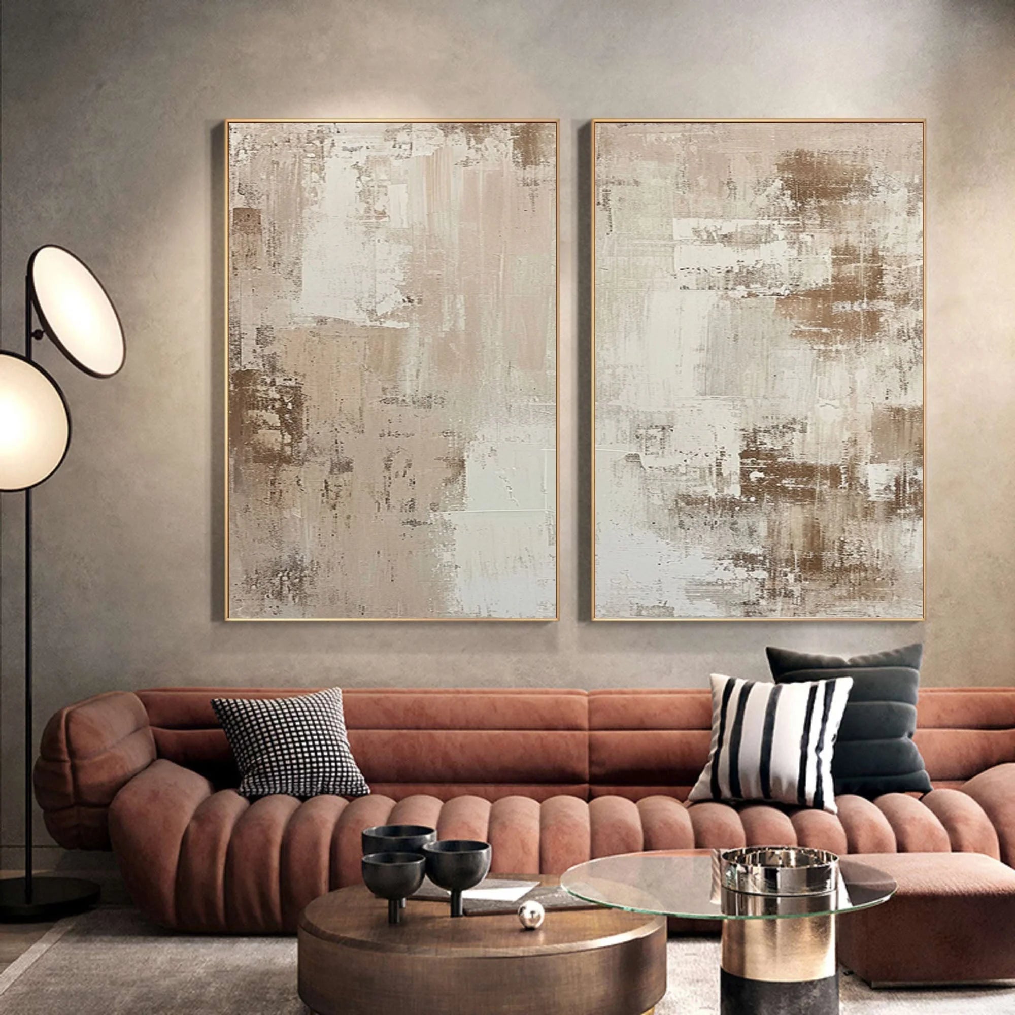 Multicolor Abstract Elegance Neutral Textured Canvas Set Set Of 2 - Artwallpainting