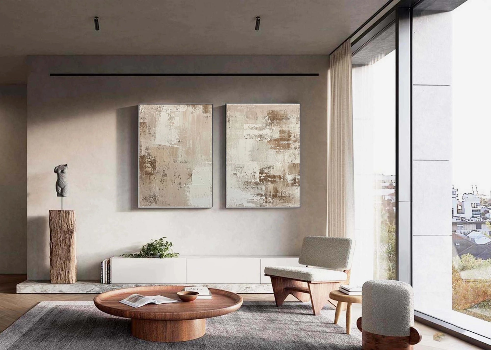 Multicolor Abstract Elegance Neutral Textured Canvas Set Set Of 2 - Artwallpainting