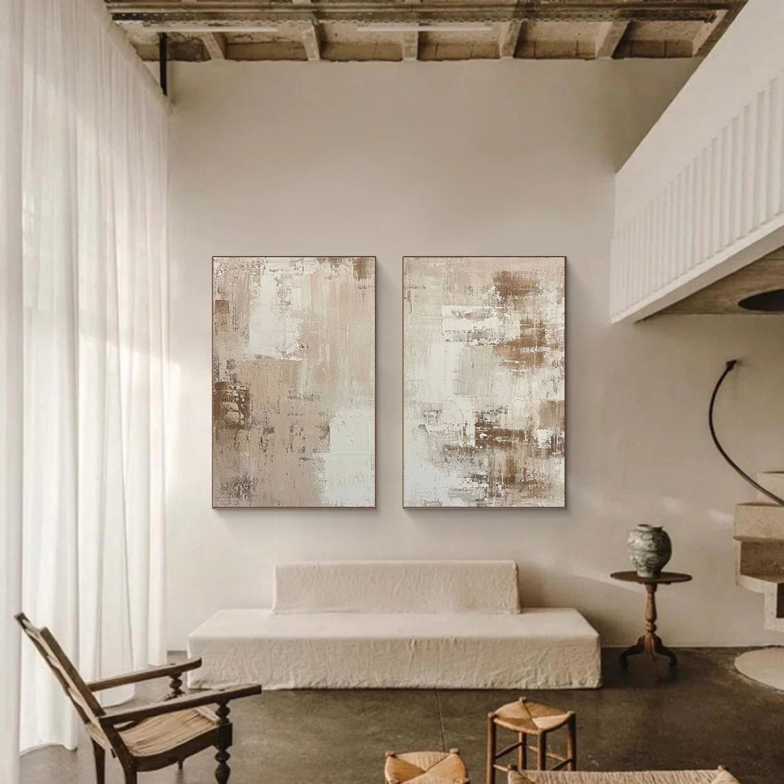 Multicolor Abstract Elegance Neutral Textured Canvas Set Set Of 2 - Artwallpainting