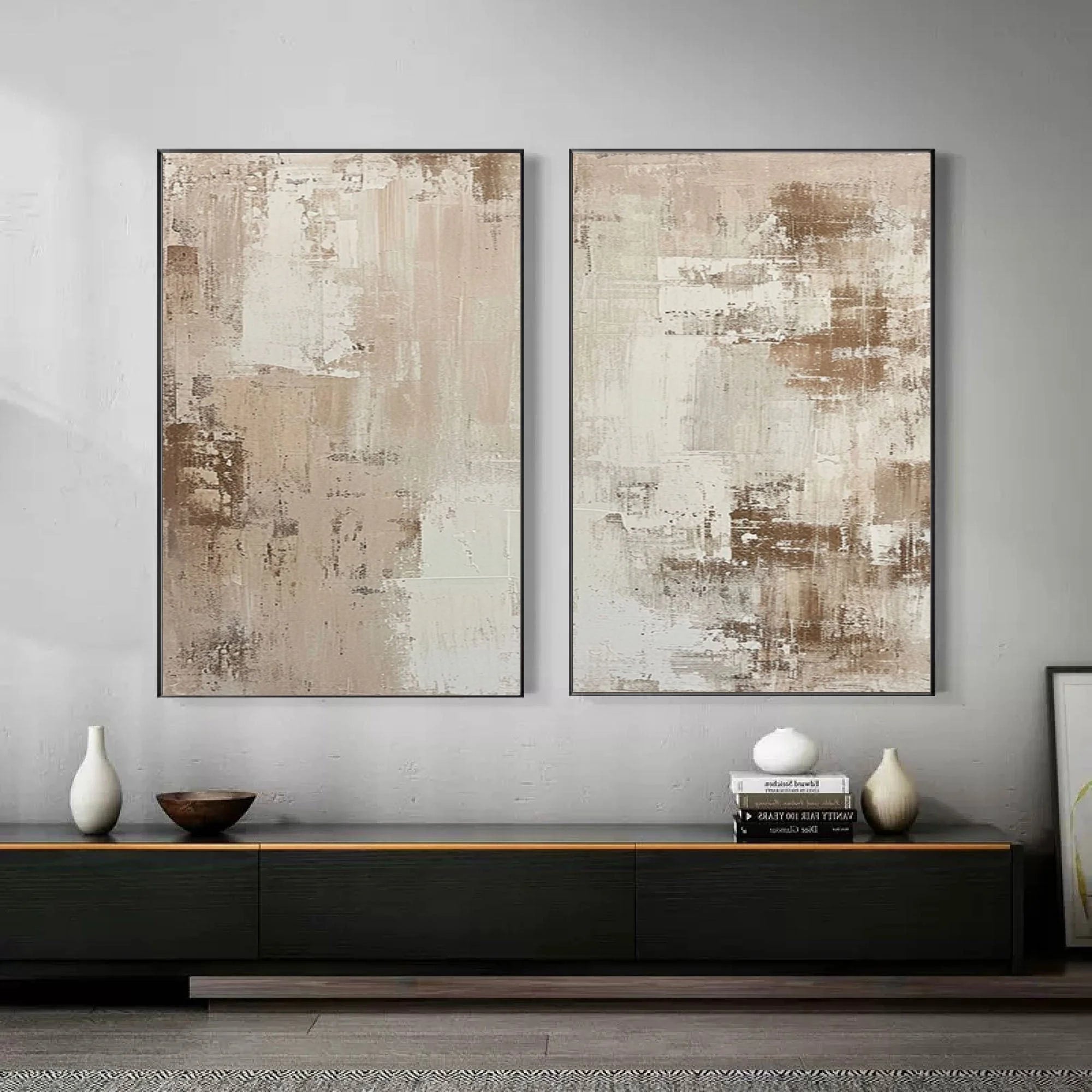 Multicolor Abstract Elegance Neutral Textured Canvas Set Set Of 2 - Artwallpainting