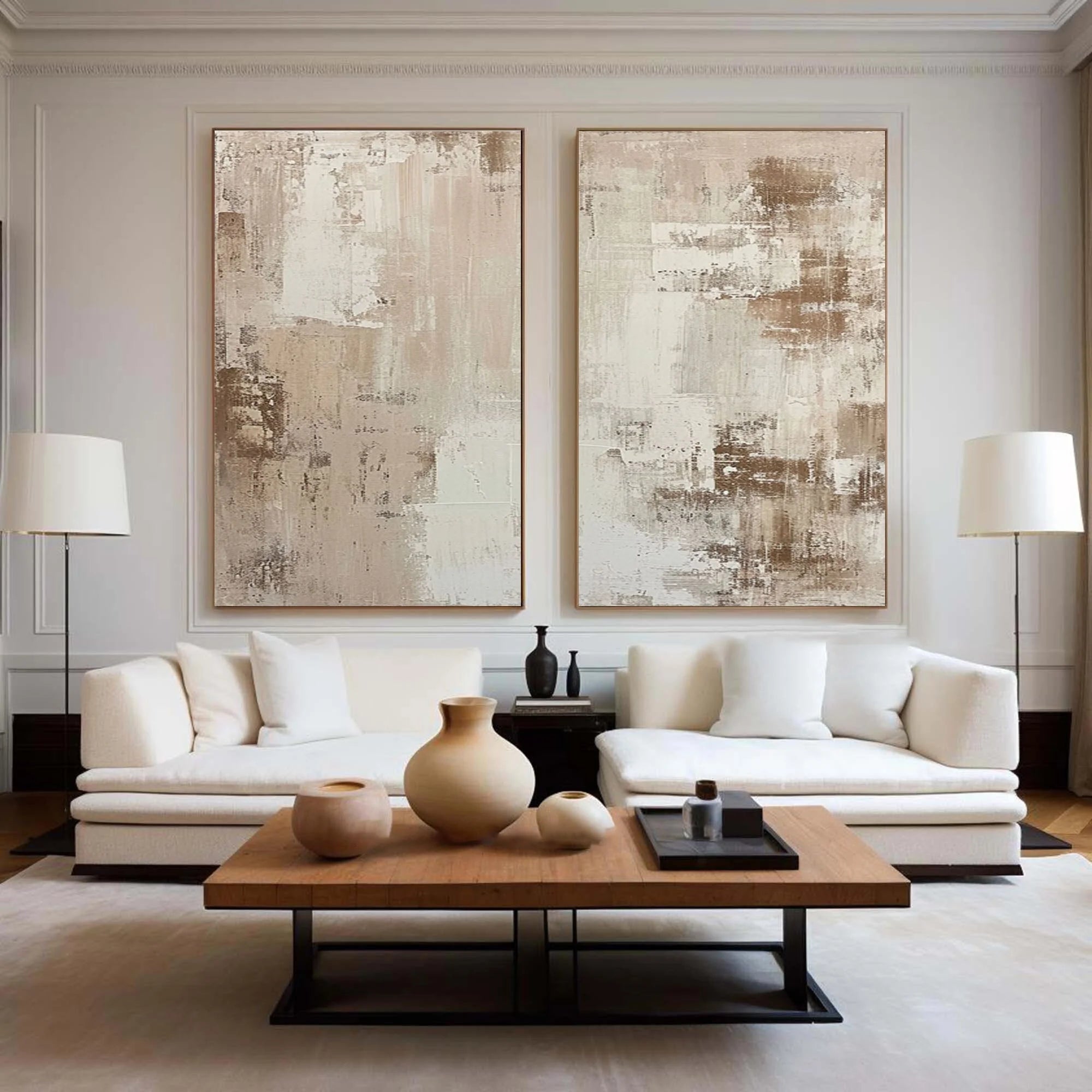 Multicolor Abstract Elegance Neutral Textured Canvas Set Set Of 2 - Artwallpainting