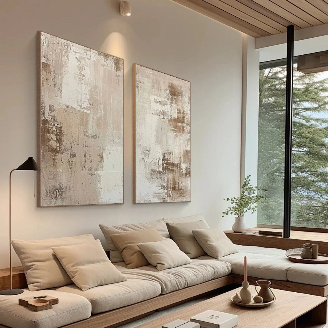 Multicolor Abstract Elegance Neutral Textured Canvas Set Set Of 2 - Artwallpainting
