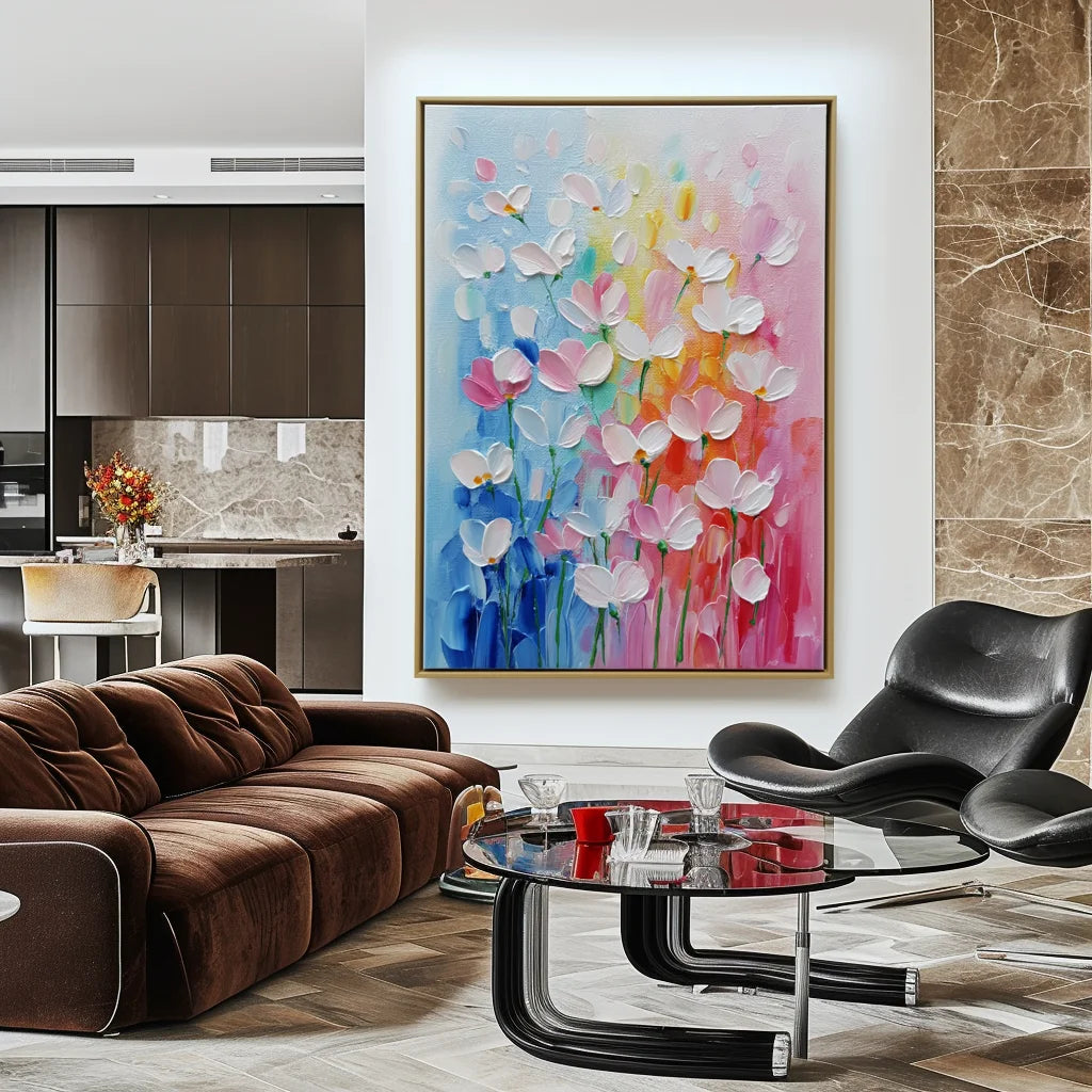 Multicolor Abstract Floral Textured Oil Painting | Colorful Flower Wall Art For Modern Home Decor - Artwallpainting