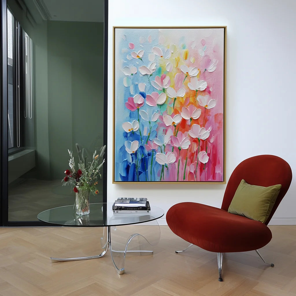 Multicolor Abstract Floral Textured Oil Painting | Colorful Flower Wall Art For Modern Home Decor - Artwallpainting