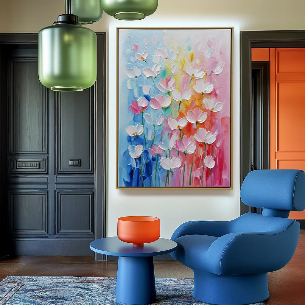 Multicolor Abstract Floral Textured Oil Painting | Colorful Flower Wall Art For Modern Home Decor - Artwallpainting