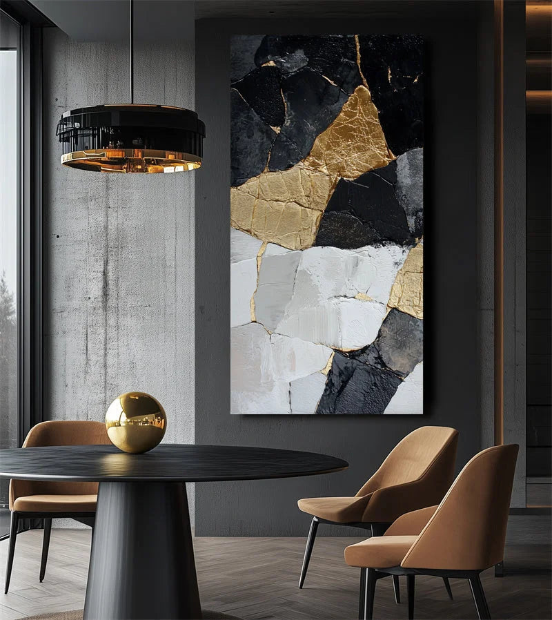 Multicolor Abstract Geometric Gold And Canvas - Luxury Modern Wall Art - Artwallpainting