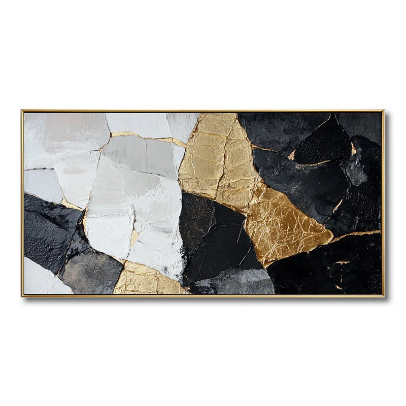 Multicolor Abstract Geometric Gold And Canvas - Luxury Modern Wall Art - Artwallpainting