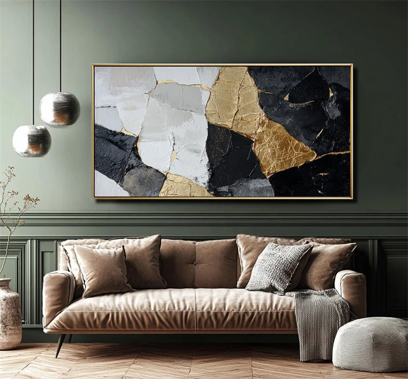 Multicolor Abstract Geometric Gold And Canvas - Luxury Modern Wall Art - Artwallpainting