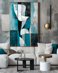 Multicolor Abstract Geometric Harmony-Geometric Blue Tone Abstract Hand-Painted Oil Painting Wall Art - Artwallpainting