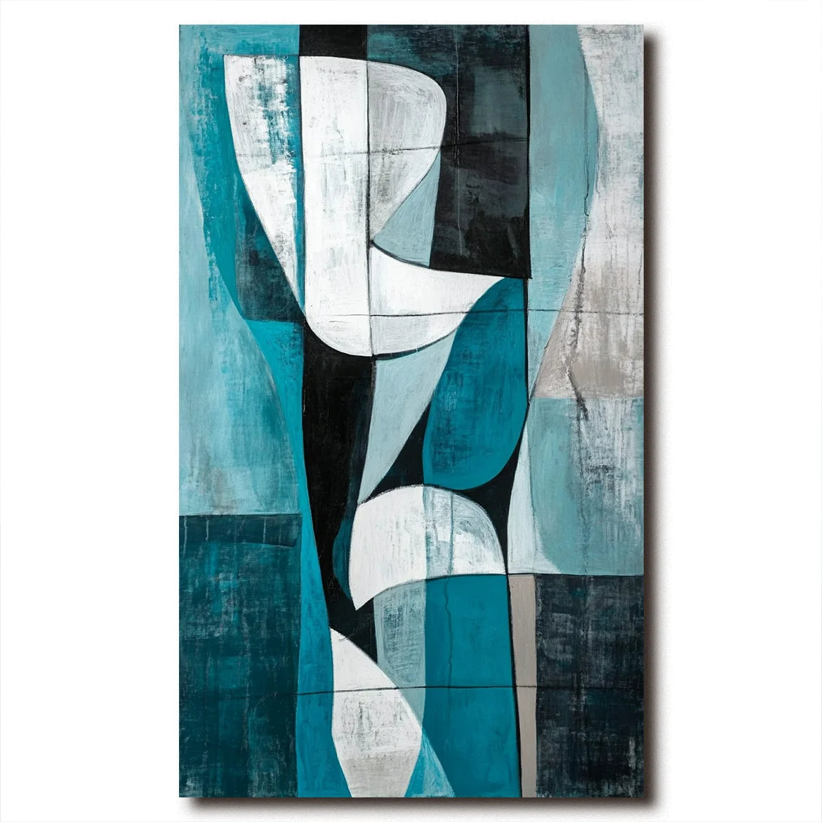 Multicolor Abstract Geometric Harmony-Geometric Blue Tone Abstract Hand-Painted Oil Painting Wall Art - Artwallpainting
