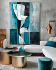 Multicolor Abstract Geometric Harmony-Geometric Blue Tone Abstract Hand-Painted Oil Painting Wall Art - Artwallpainting