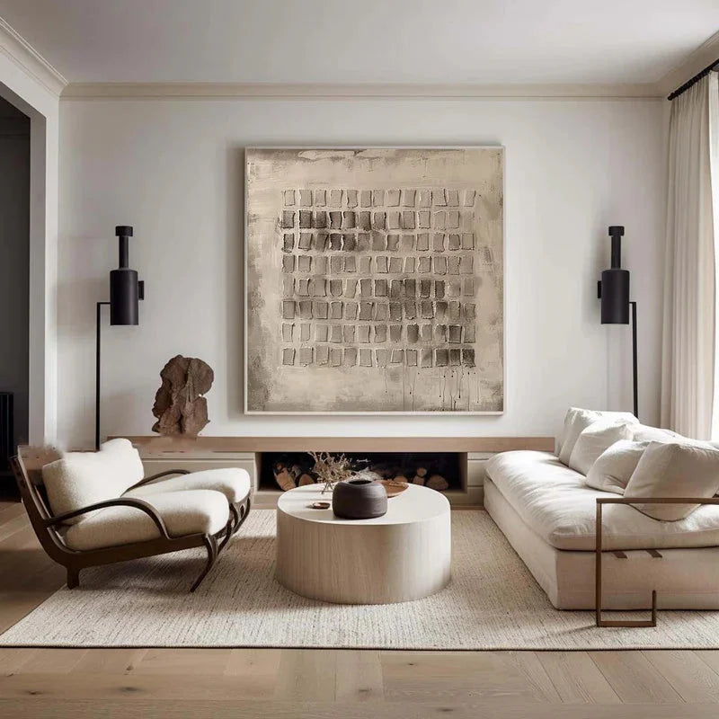 Multicolor Abstract Geometric Texture Neutral Square Grid Canvas - Artwallpainting