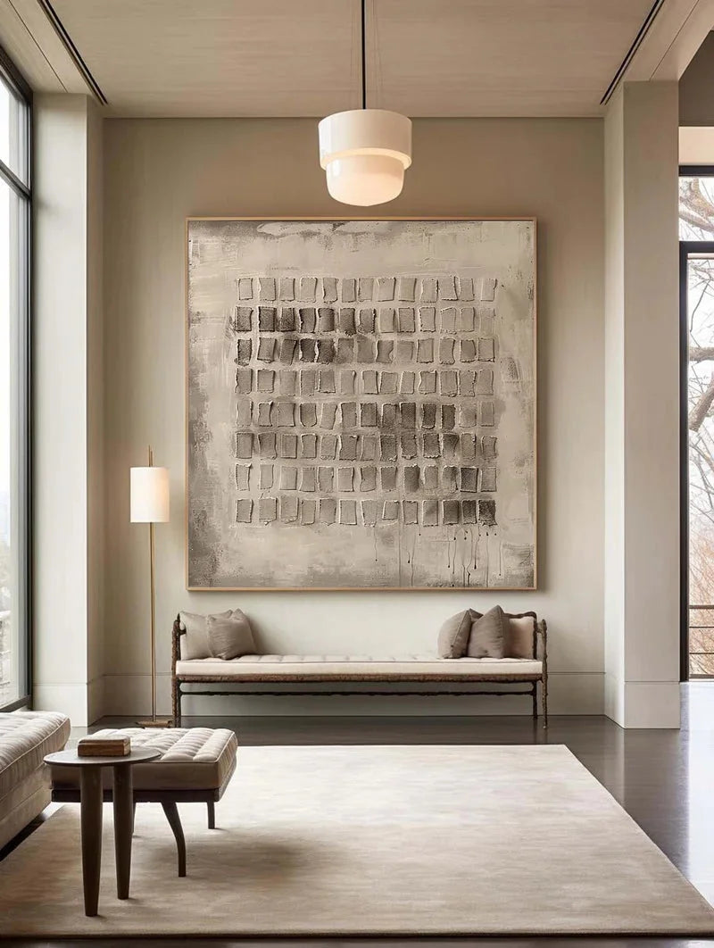 Multicolor Abstract Geometric Texture Neutral Square Grid Canvas - Artwallpainting
