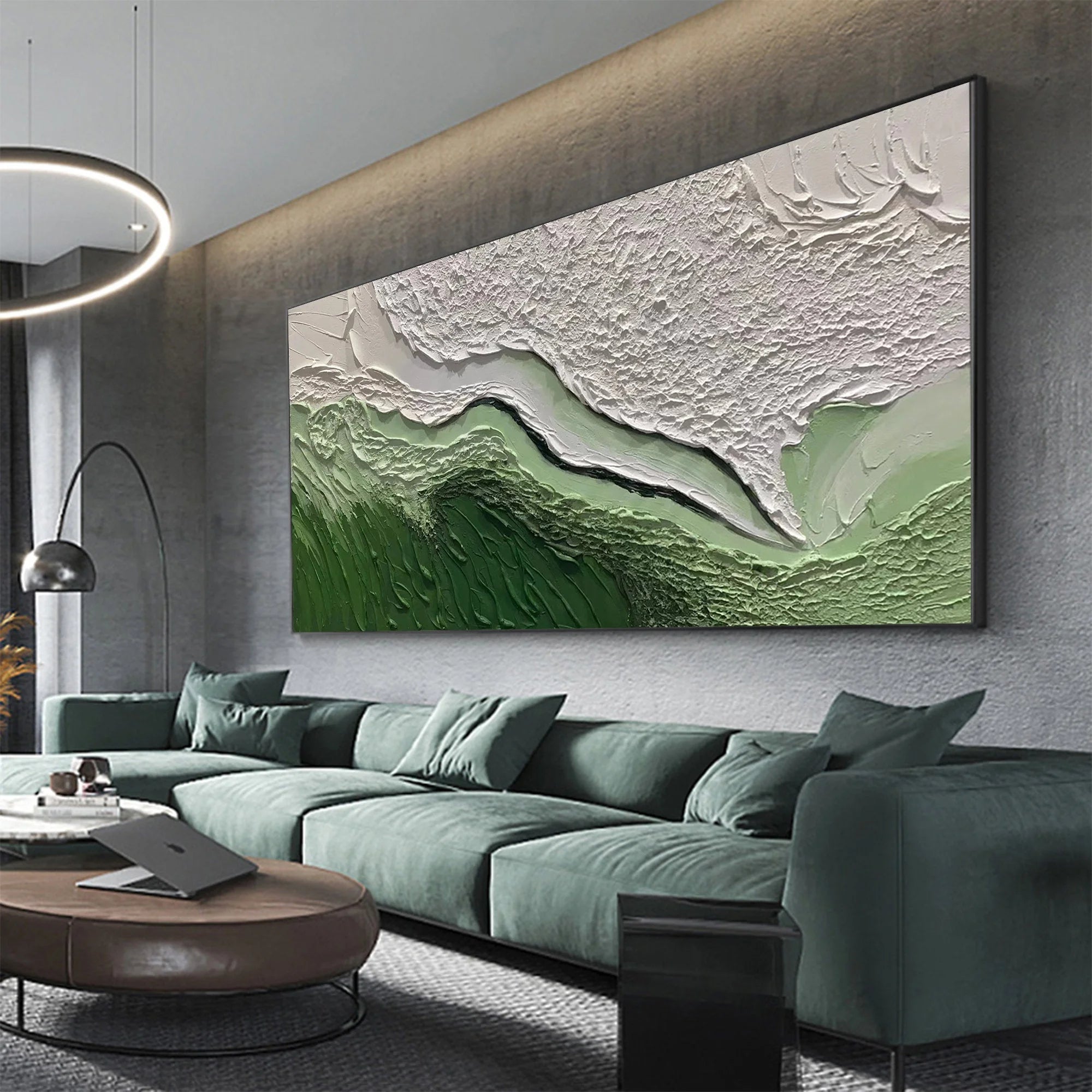 Multicolor Abstract Green And Textured Wall Art - Modern Horizontal Canvas - Artwallpainting