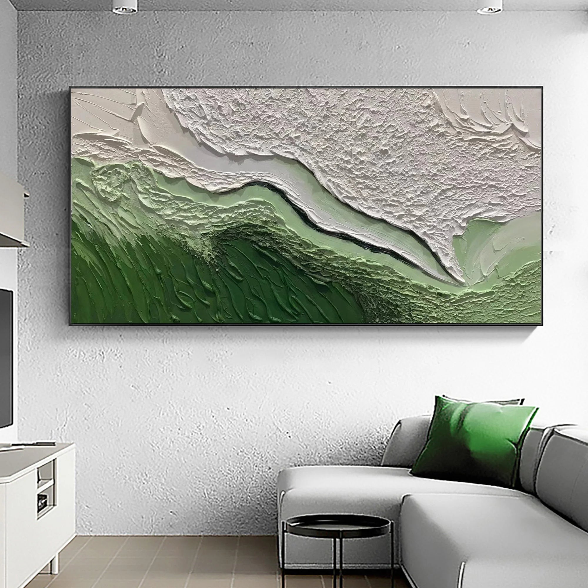 Multicolor Abstract Green And Textured Wall Art - Modern Horizontal Canvas - Artwallpainting