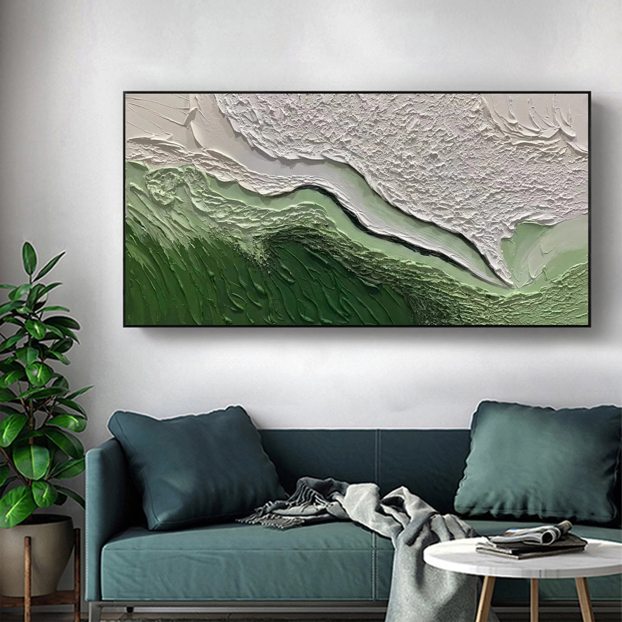 Multicolor Abstract Green And Textured Wall Art - Modern Horizontal Canvas - Artwallpainting